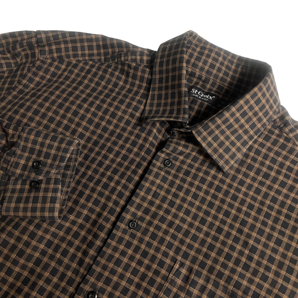 St. Croix XL Brown Plaid Long‎ Sleeve 100% Cotton Casual Shirt 100% Cotton